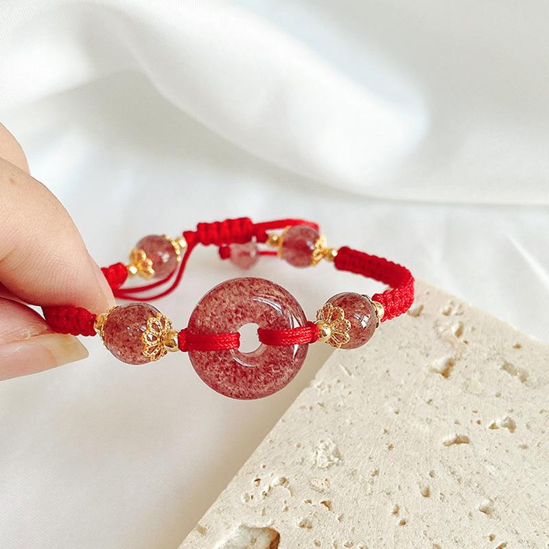 Strawberry Crystal Charm Lucky Rope Women Bracelet