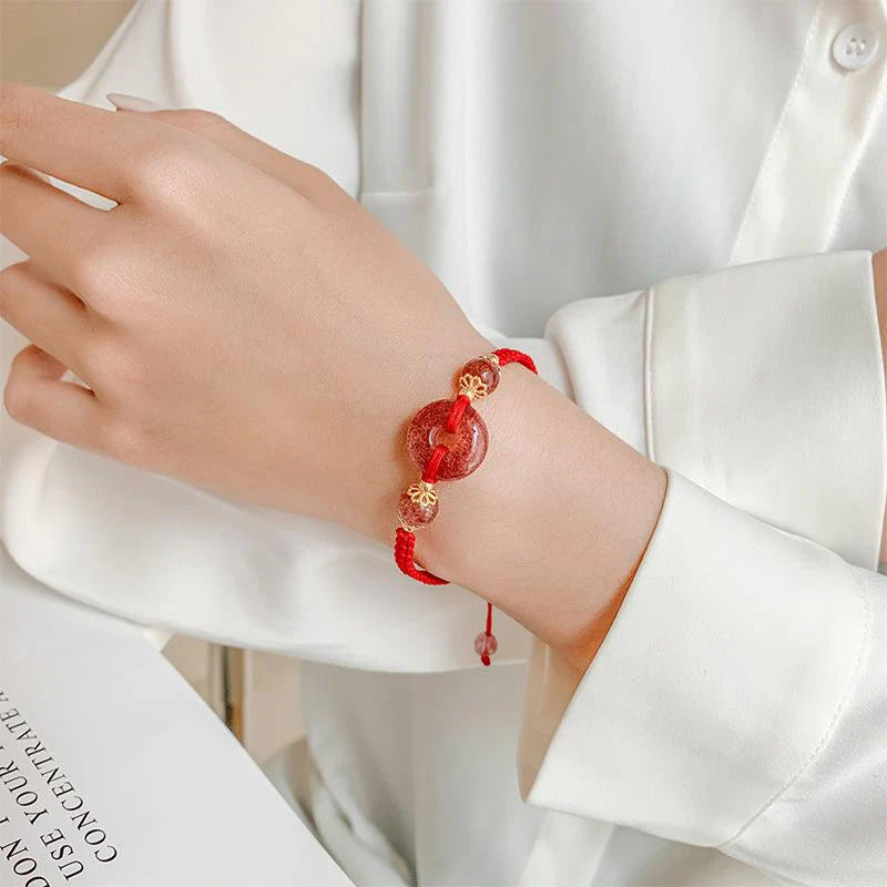 Strawberry Crystal Charm Lucky Rope Women Bracelet