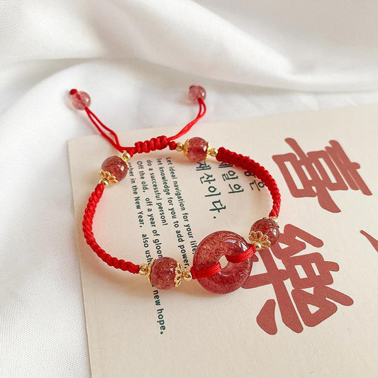 Strawberry Crystal Charm Lucky Rope Women Bracelet