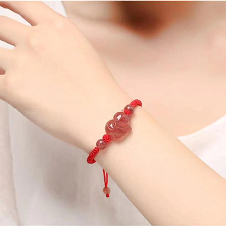 Strawberry Crystal Fox Bracelet - Red String Fengshui Bead