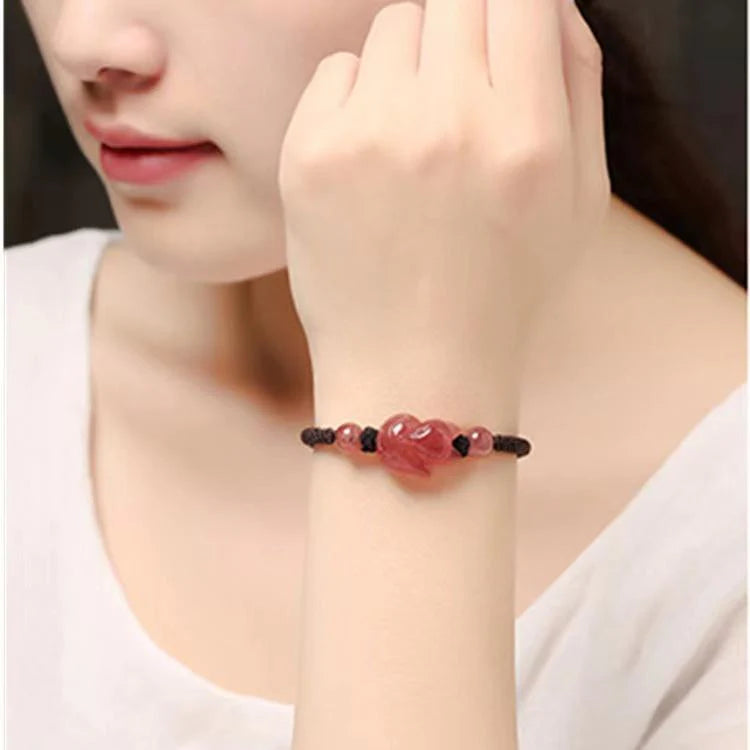 Strawberry Crystal Fox Bracelet - Red String Fengshui Bead