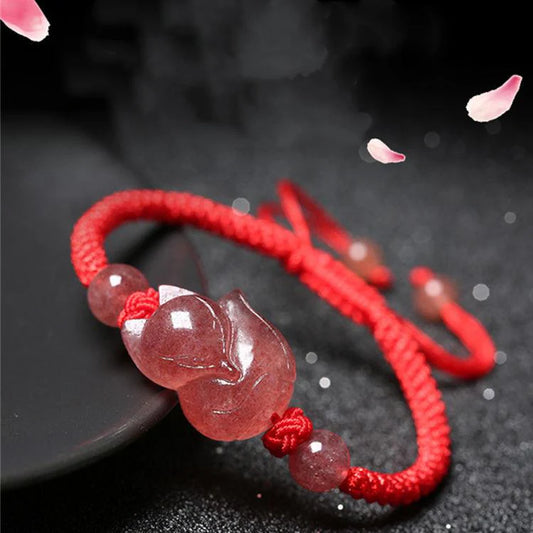 Strawberry Crystal Fox Bracelet - Red String Fengshui Bead