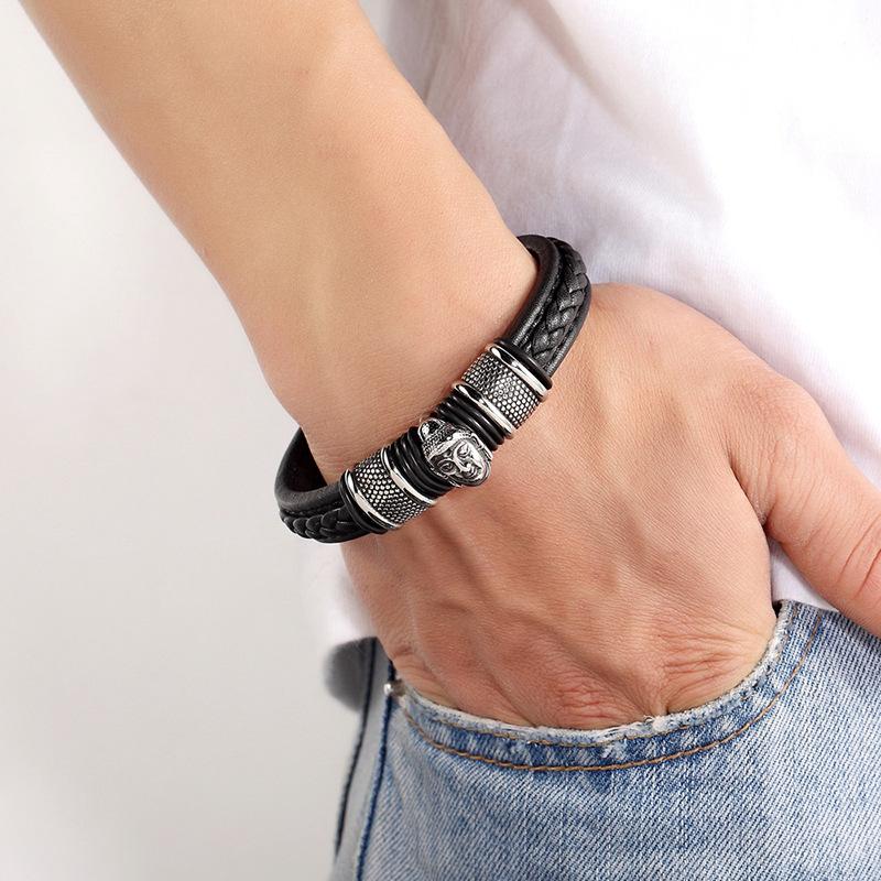 Titanium Buddha Lucky Leather Bracelet