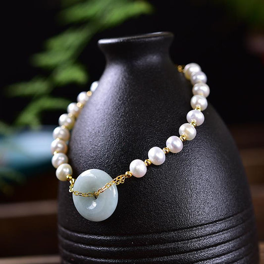 White Jade Knot Pearl Beads Bracelet