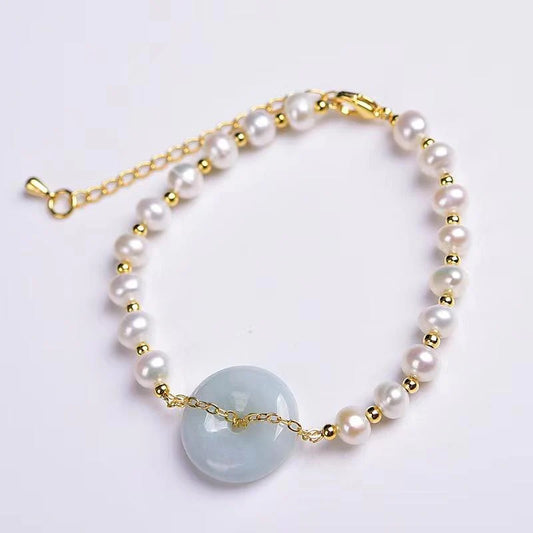 White Jade Knot Pearl Beads Bracelet