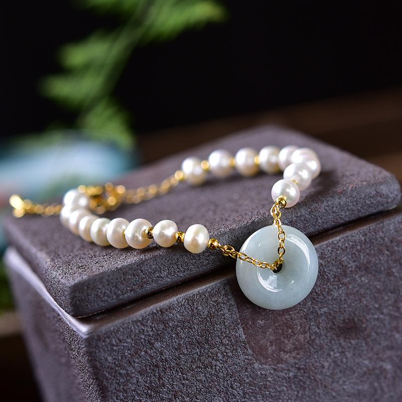 White Jade Knot Pearl Beads Bracelet