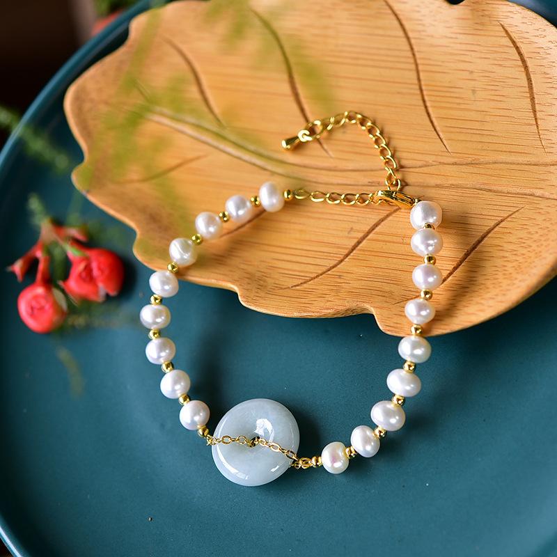 White Jade Knot Pearl Beads Bracelet