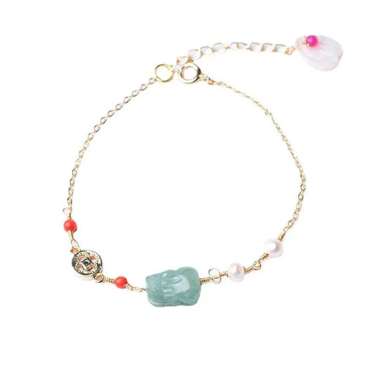 White Jade Pixiu Bracelet - Fengshui Wealth Coins