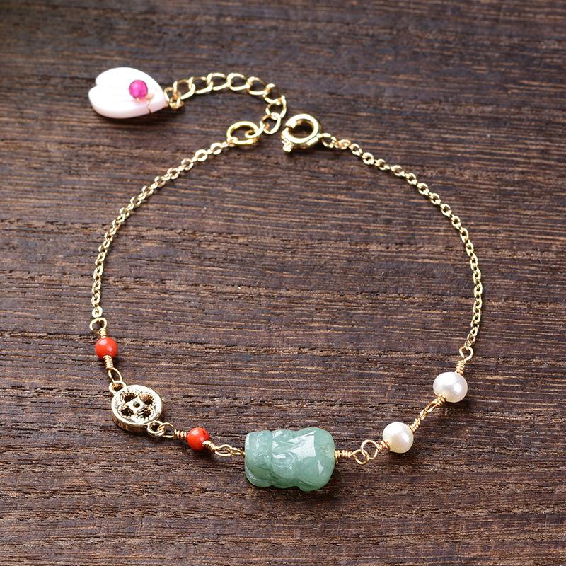 White Jade Pixiu Bracelet - Fengshui Wealth Coins