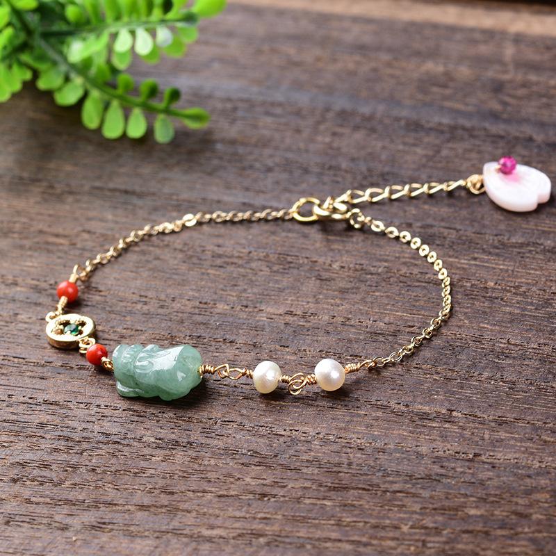 White Jade Pixiu Bracelet - Fengshui Wealth Coins