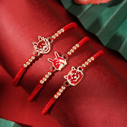 Women's Vintage Zodiac Signet Lucky Red Rope Bracelet Chinese Style, 925 Stering Silver Braided Red String Color-changing Amulet Bracelets